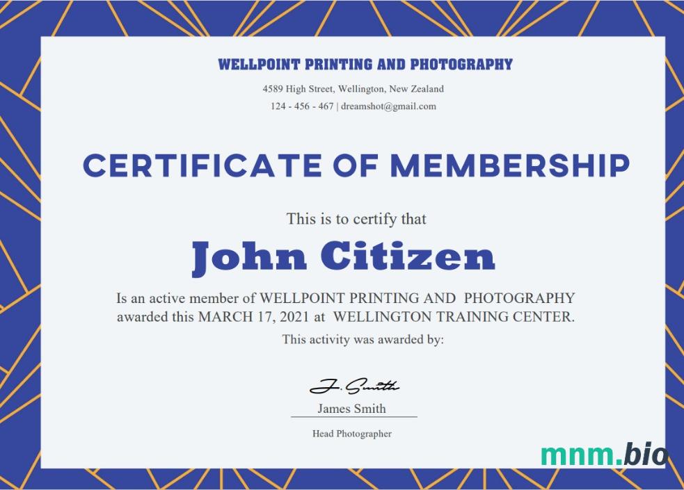 USA membership certyfikat